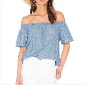 NWT JOIE Amesti B off shoulder chambray top in Marin blue size XXS new with tags